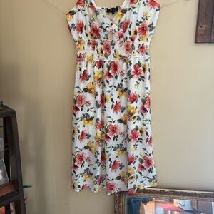 Trixxi White Midi Dress with Pink & Yellow Floral Print